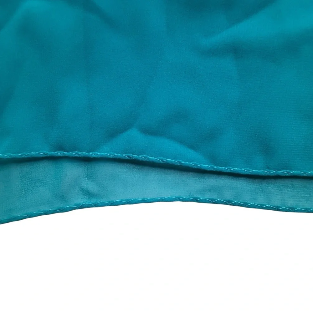 Teal Vintage Chiffon Square Sheer Scarf Kerchief 27.5” - Picture 6 of 8